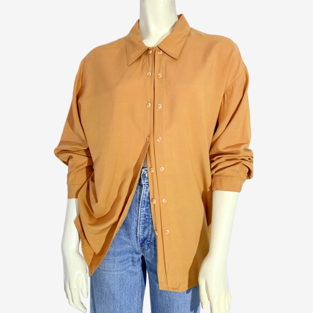Vintage Marigold Double Button Front Blouse / Made in Hong Kong / size Small-Med